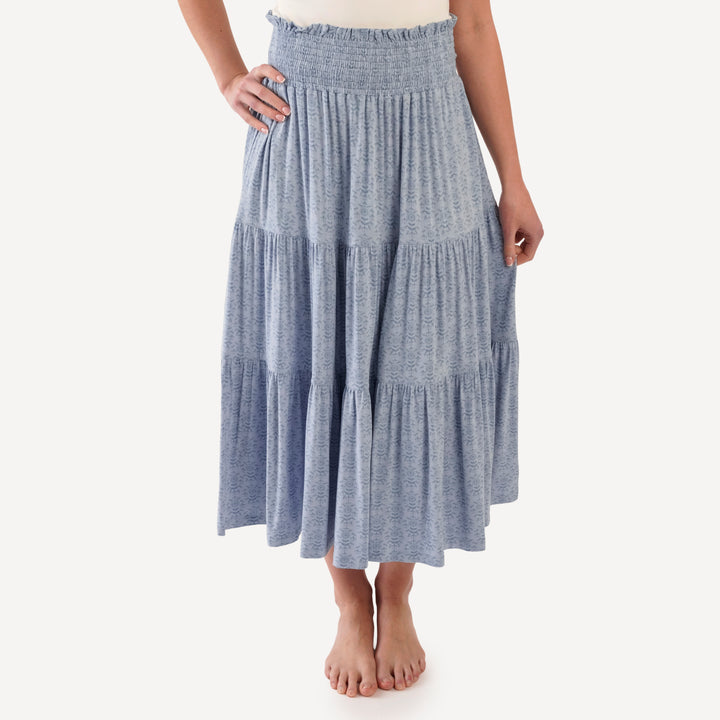 womens maxi skirt | cornflower folk wallpaper | bamboo