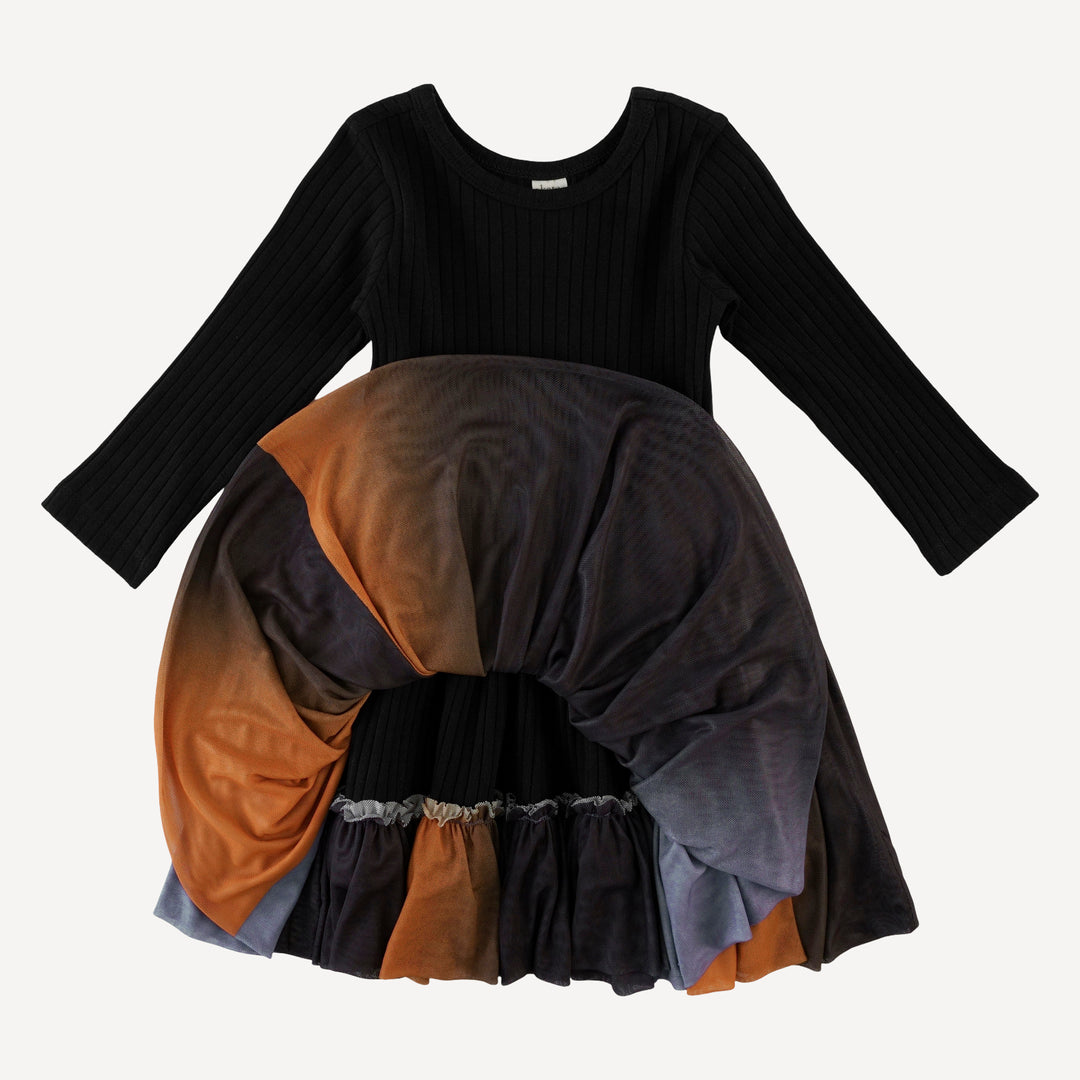long sleeve ballerina tulle dress | black | organic cotton wide rib