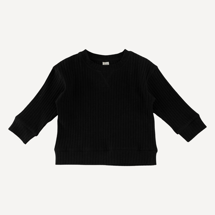 long sleeve boxy topstitch hoodie + relaxed jogger set | black | organic cotton wide rib