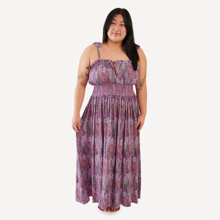 womens spaghetti tie winnie dress | orchid hollyhock | bamboo