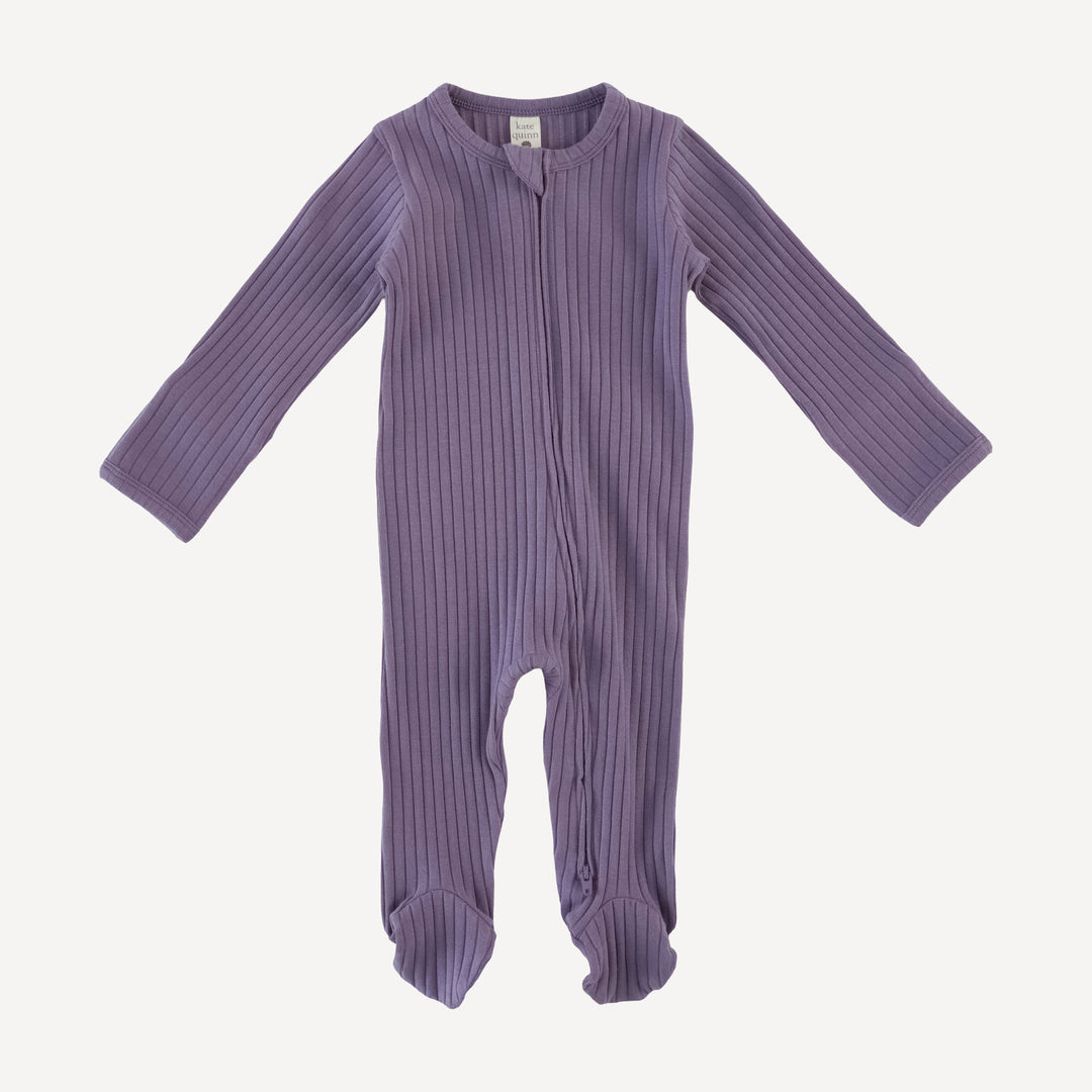 long sleeve two way zipper footie | purple sage | organic cotton wide rib