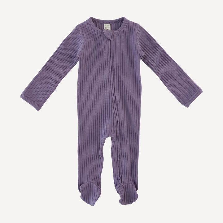 long sleeve two way zipper footie | purple sage | organic cotton wide rib