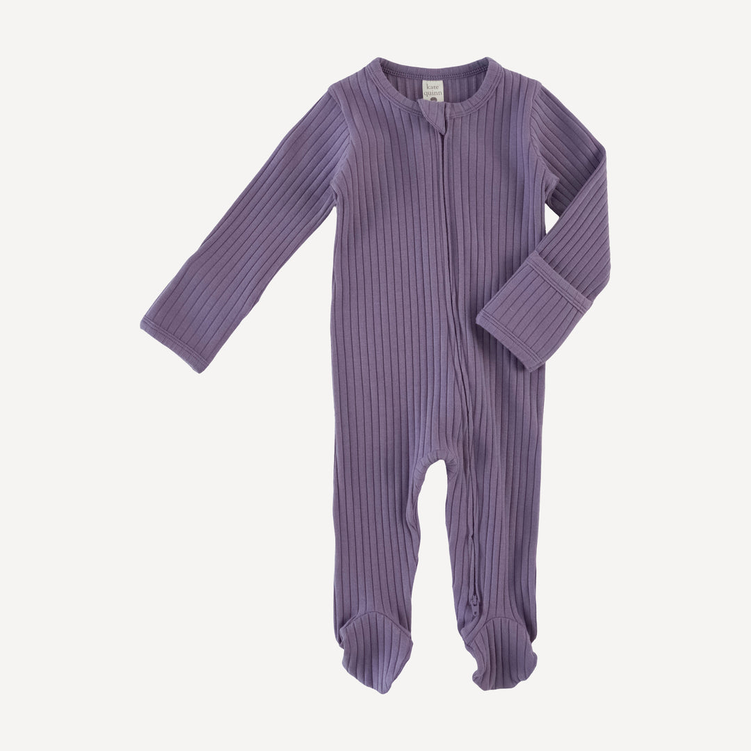 long sleeve two way zipper footie | purple sage | organic cotton wide rib
