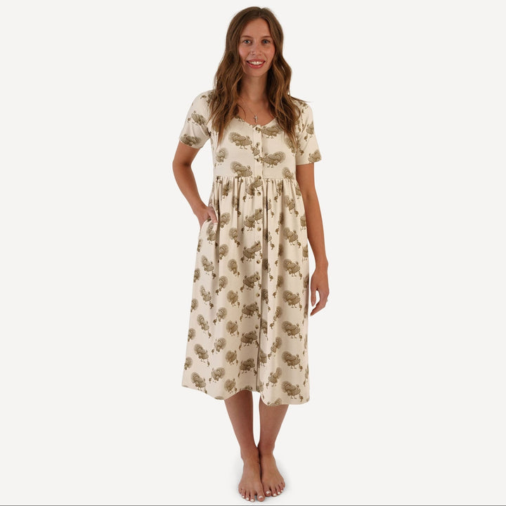 womens half sleeve v-neck pocket button dress | turkey | organic cotton interlock