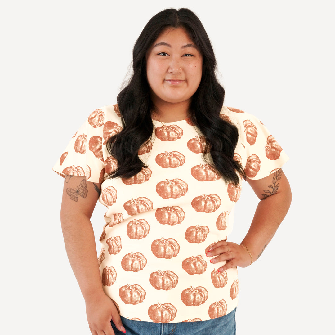 womens flutter sleeve top | harvest pumpkin | organic cotton interlock