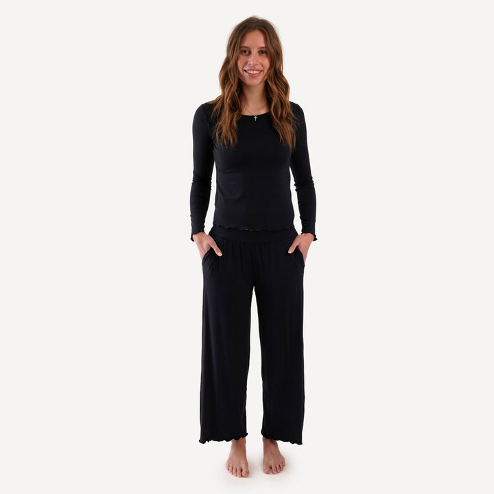 womens long sleeve jade set | black | bamboo