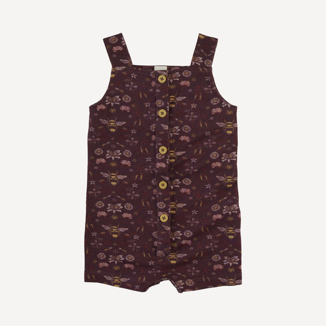 button overall shortie | mahogany bee | modal