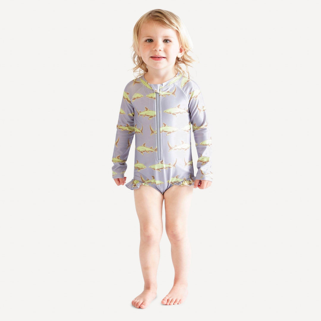 long sleeve zip front swimsuit | lime shark | swim