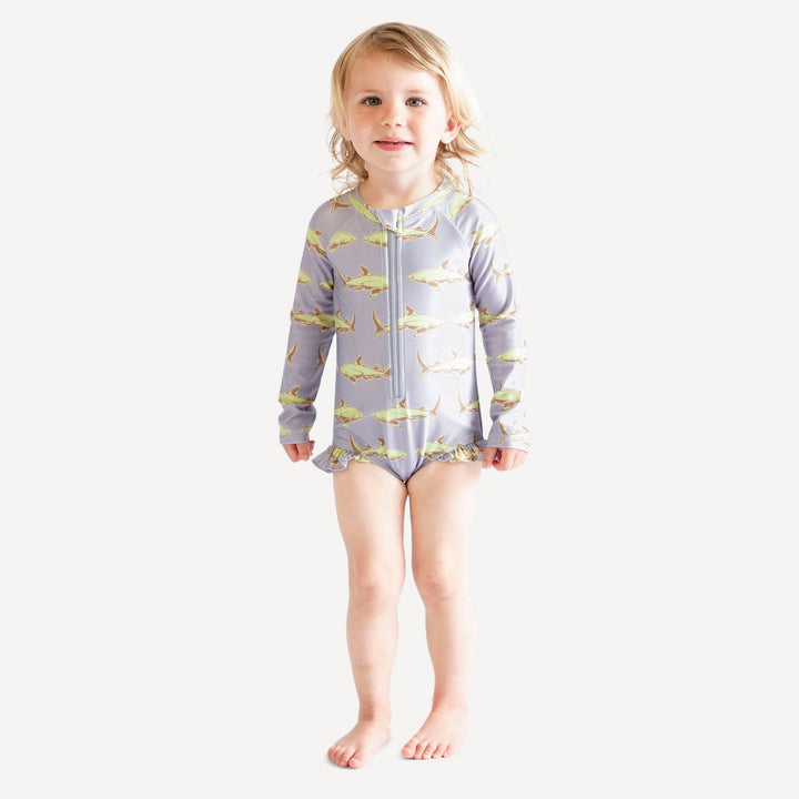 long sleeve zip front swimsuit | lime shark | swim