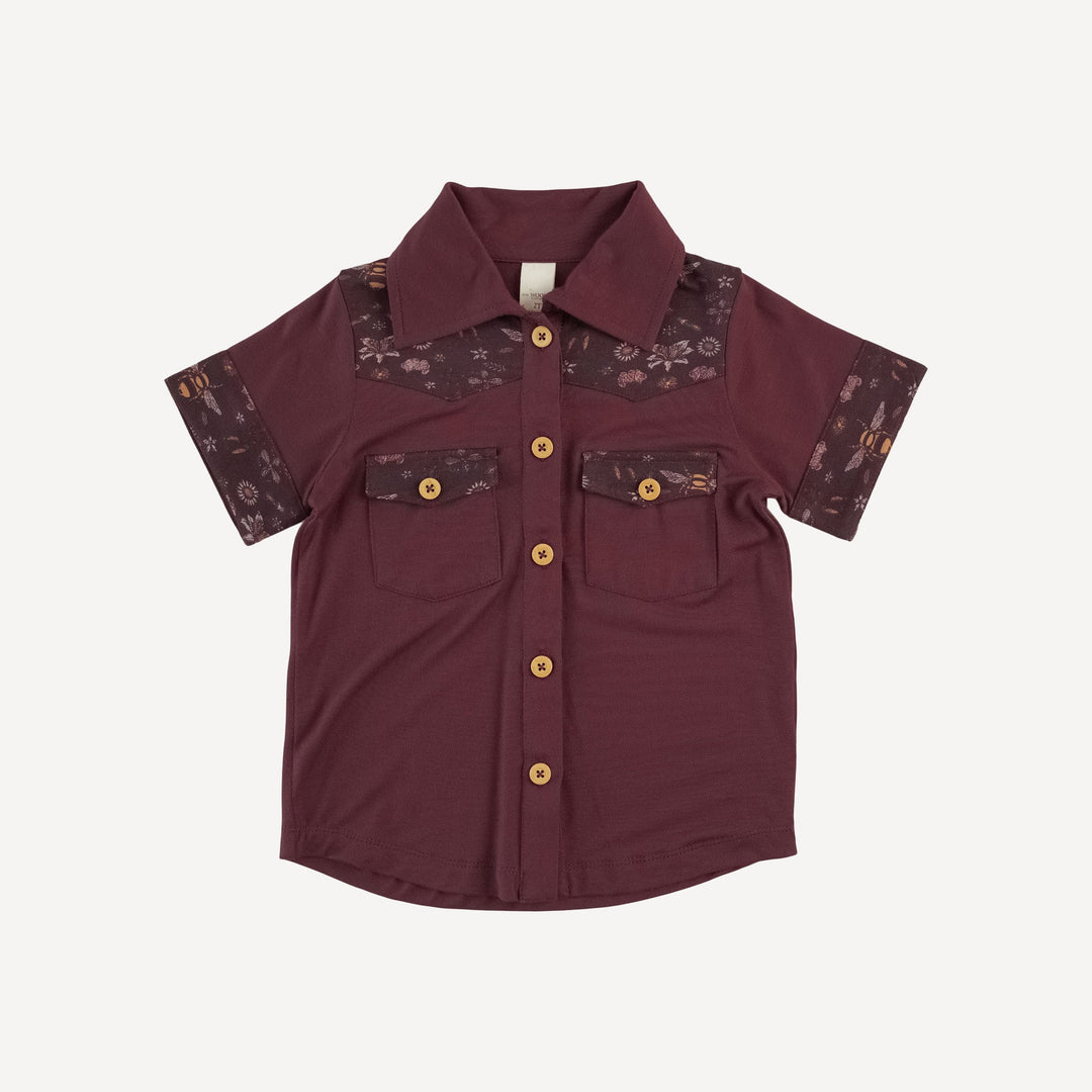 short sleeve button down cowboy shirt | mahogany | modal