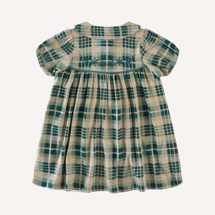 short sleeve embroidered cowgirl dress | balsam plaid | organic cotton jersey