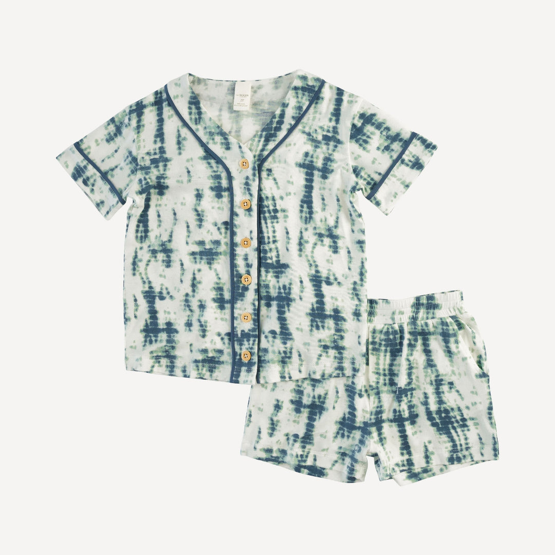 piped baseball jersey + relaxed short set | stone shibori | modal