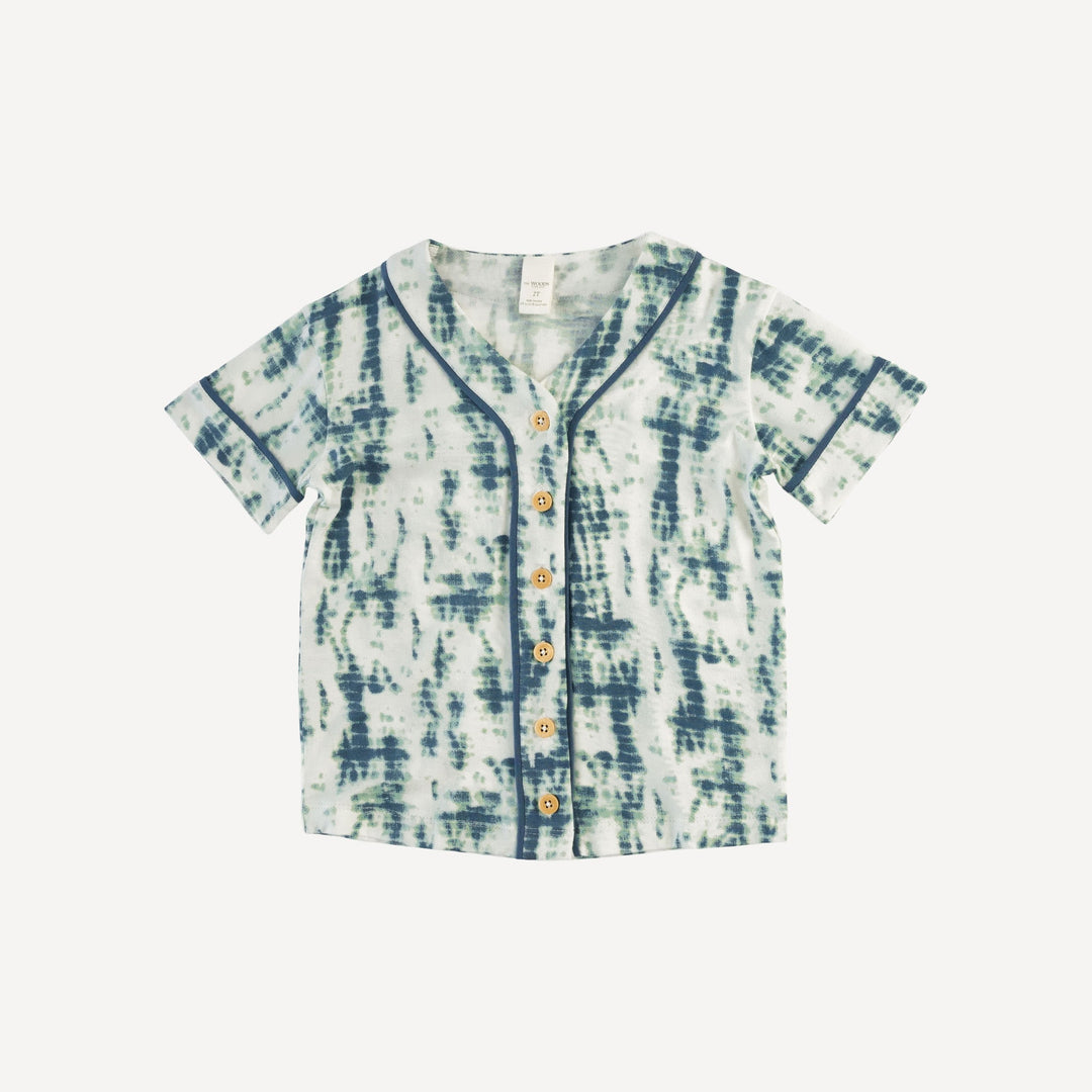 piped baseball jersey + relaxed short set | stone shibori | modal
