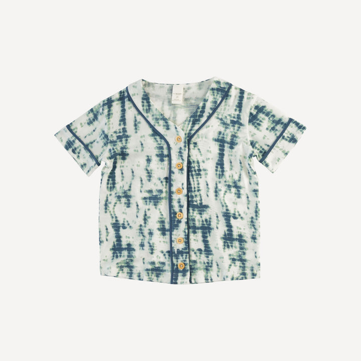 piped baseball jersey + relaxed short set | stone shibori | modal