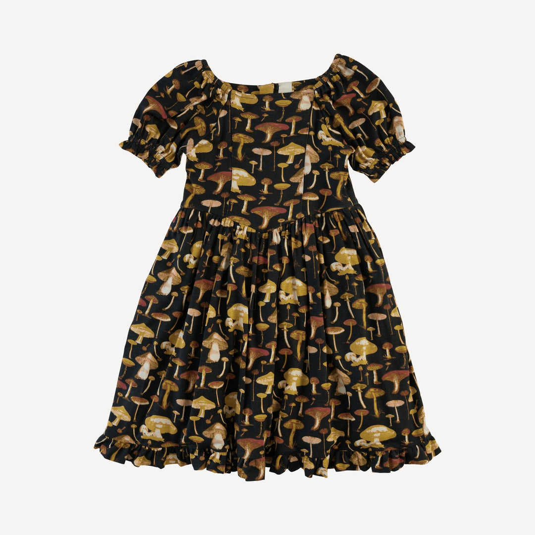 puff sleeve v-waist princess dress | black litho mushroom | modal
