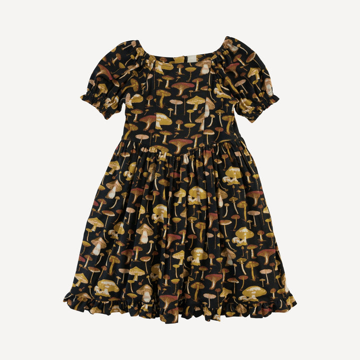puff sleeve v-waist princess dress | black litho mushroom | modal