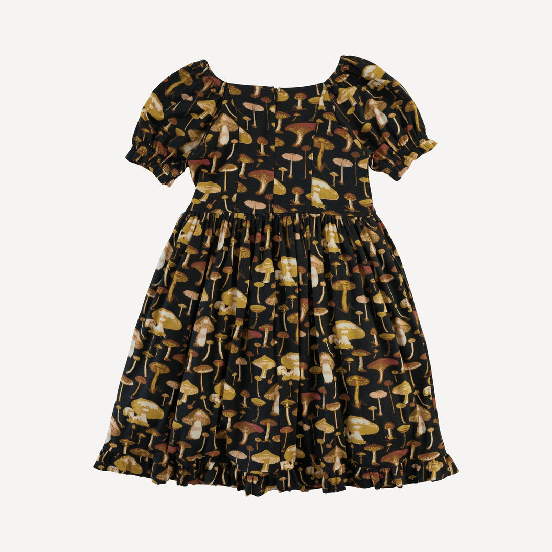 puff sleeve v-waist princess dress | black litho mushroom | modal