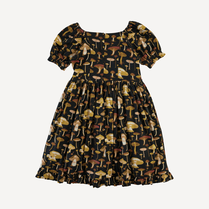 puff sleeve v-waist princess dress | black litho mushroom | modal