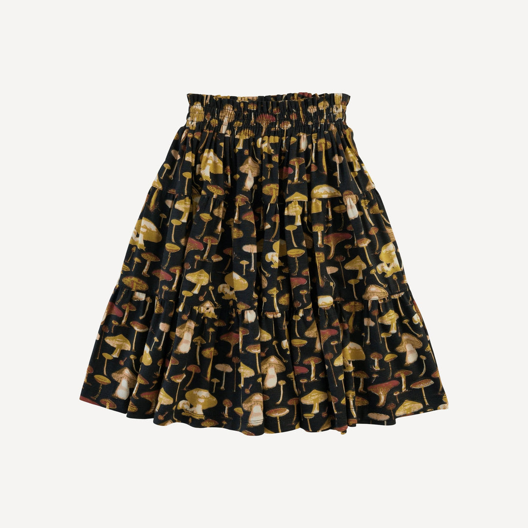 smocked gathered tiered maxi skirt | black litho mushroom | modal