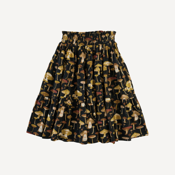 smocked gathered tiered maxi skirt | black litho mushroom | modal
