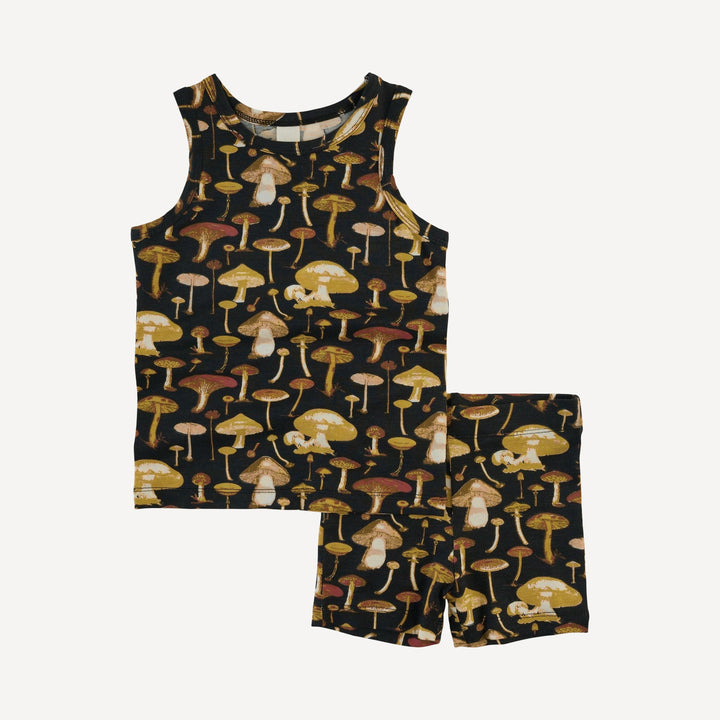 skinny tank + bike short set | black litho mushroom | modal