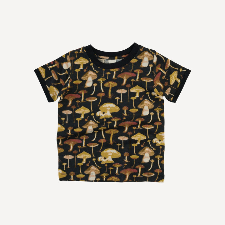 short sleeve ringer tee | black litho mushroom | modal