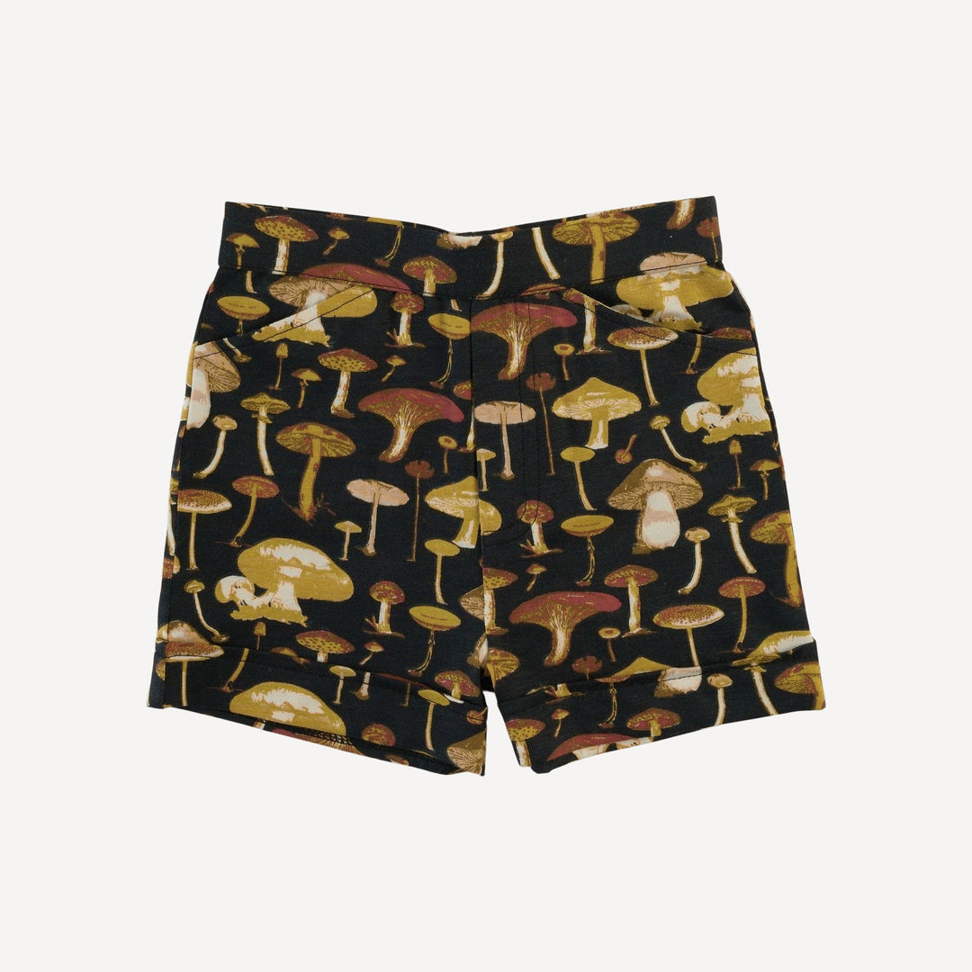 cuffed pocket short | black litho mushroom | modal