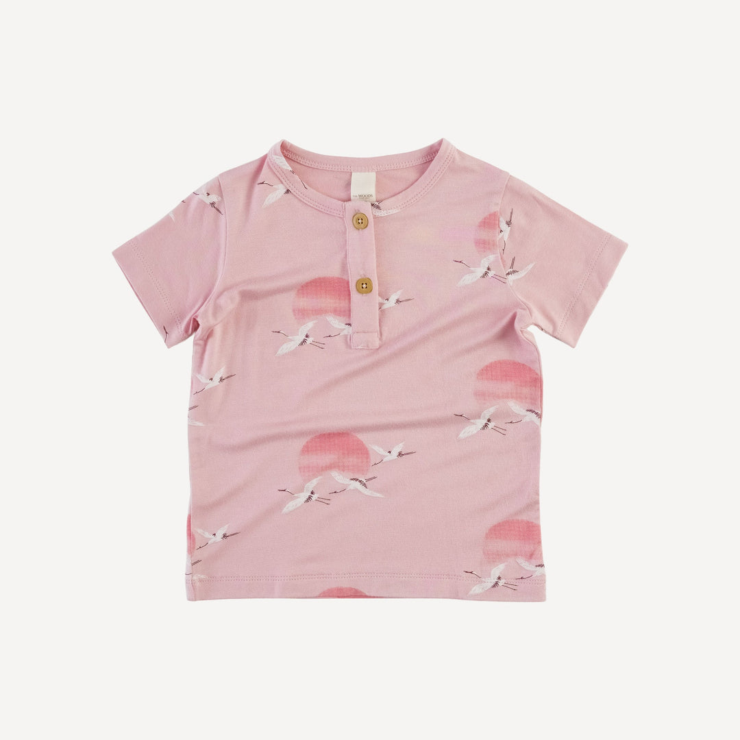 short sleeve basic henley tee | pink crane | modal