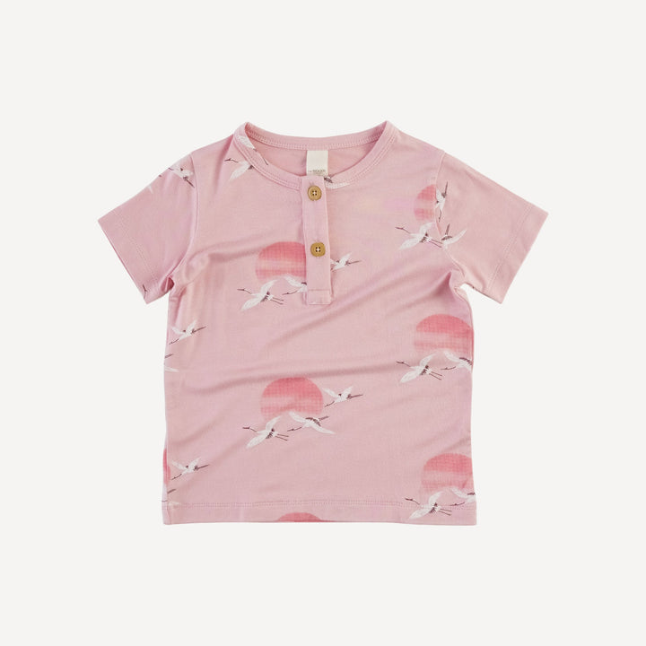 short sleeve basic henley tee | pink crane | modal