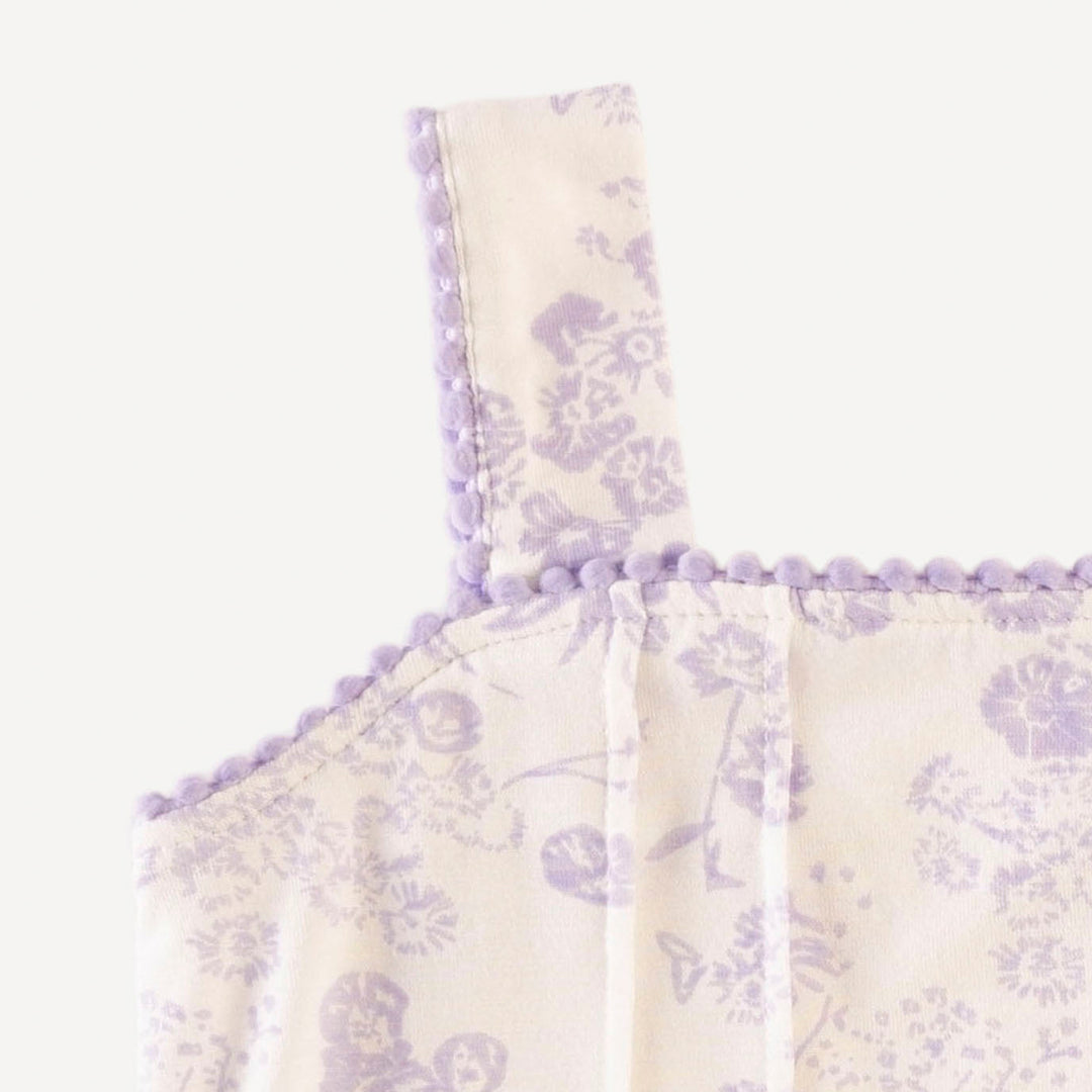 sleeveless pintuck pom pom top | lilac scatter | organic cotton jersey