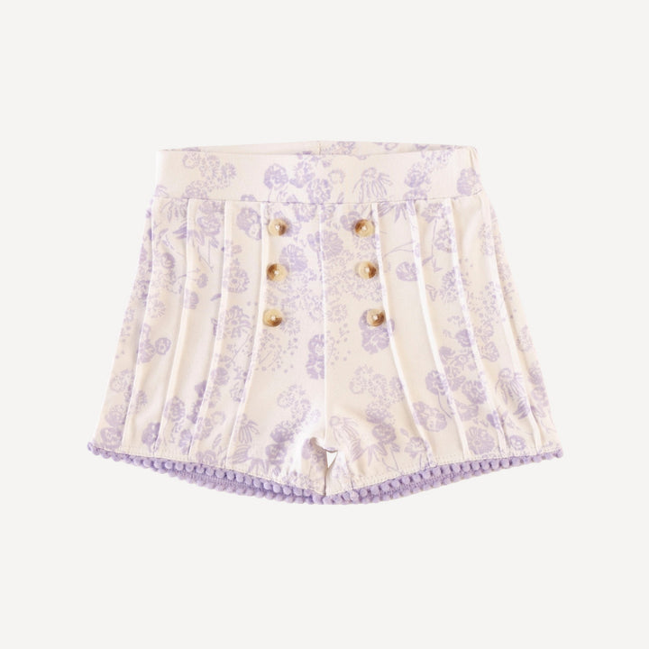 pintuck pom pom short | lilac scatter | organic cotton jersey