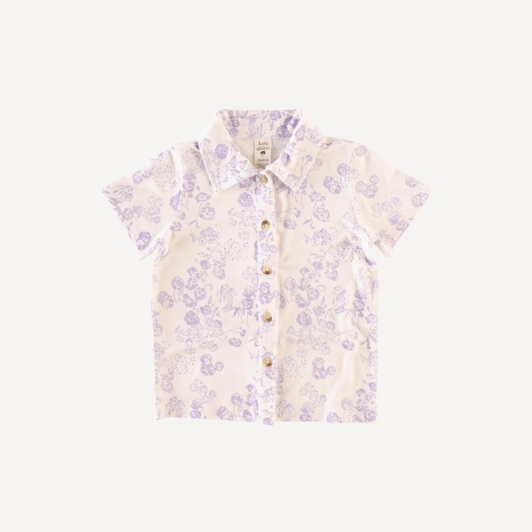 short sleeve button down shirt | lilac scatter | organic cotton jersey