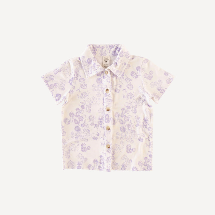 short sleeve button down shirt | lilac scatter | organic cotton jersey