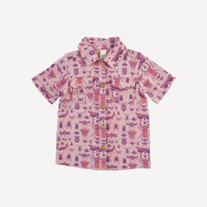 short sleeve military top | pink insects | modal