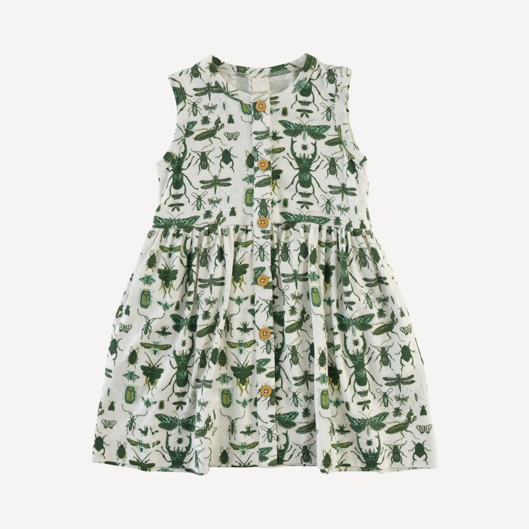 sleeveless button dress | green insects | modal
