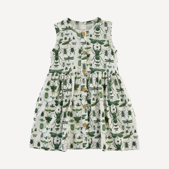 sleeveless button dress | green insects | modal