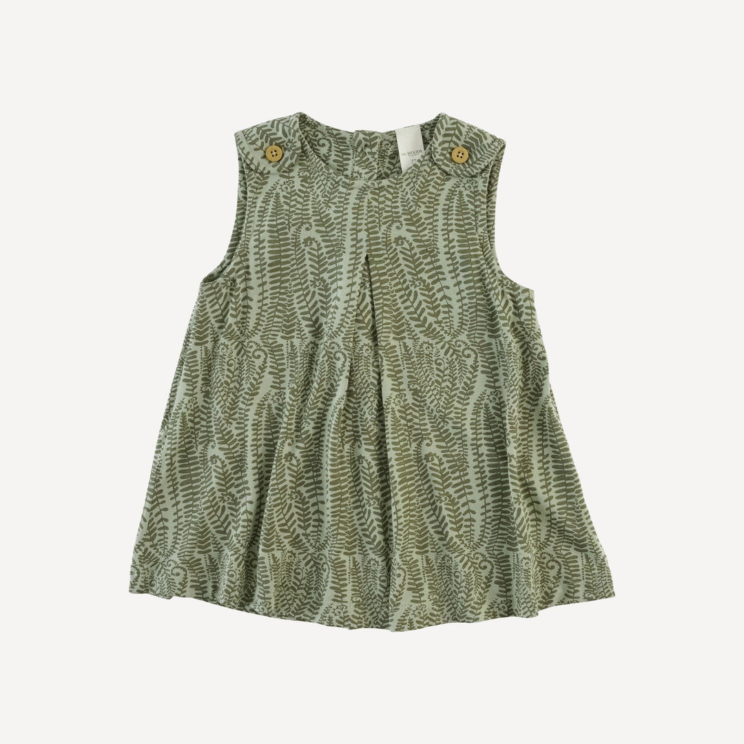 sleeveless button tab top + bike short set | green fern frond | modal