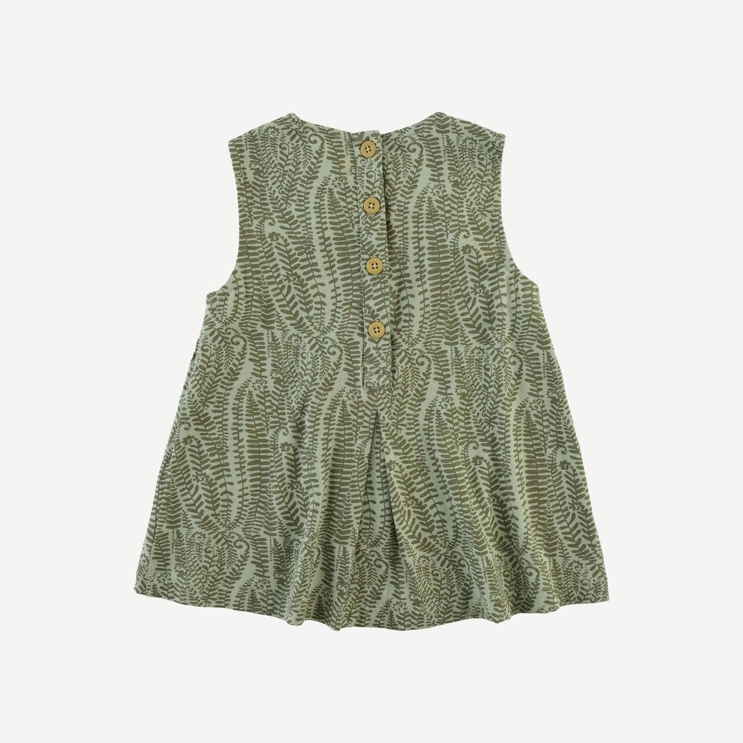 sleeveless button tab top + bike short set | green fern frond | modal