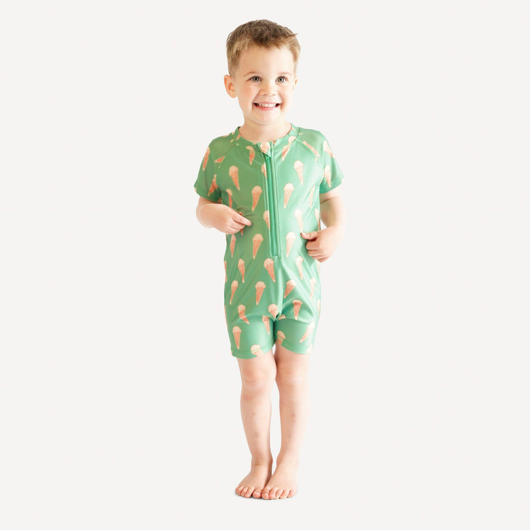short sleeve zip front rash guard shortie | summer ice cream | swim