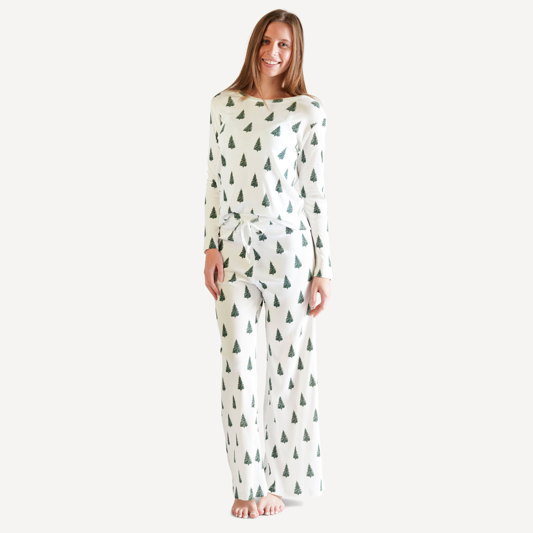 womens long sleeve crew neck pj set | forest pine | organic cotton single rib