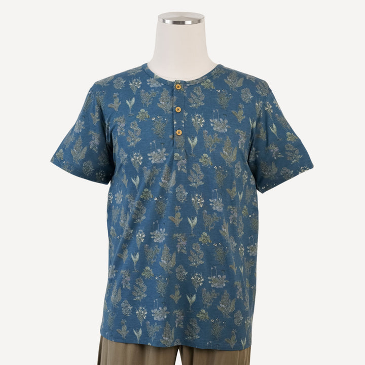 mens short sleeve henley top | blue litho | modal