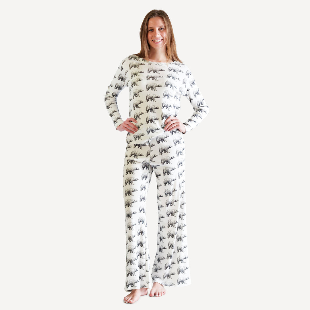 womens long sleeve crew neck pj set | polar bear | organic cotton single rib