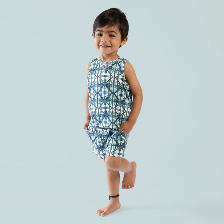 topstitch tank and relaxed short set | blue shibori | bamboo