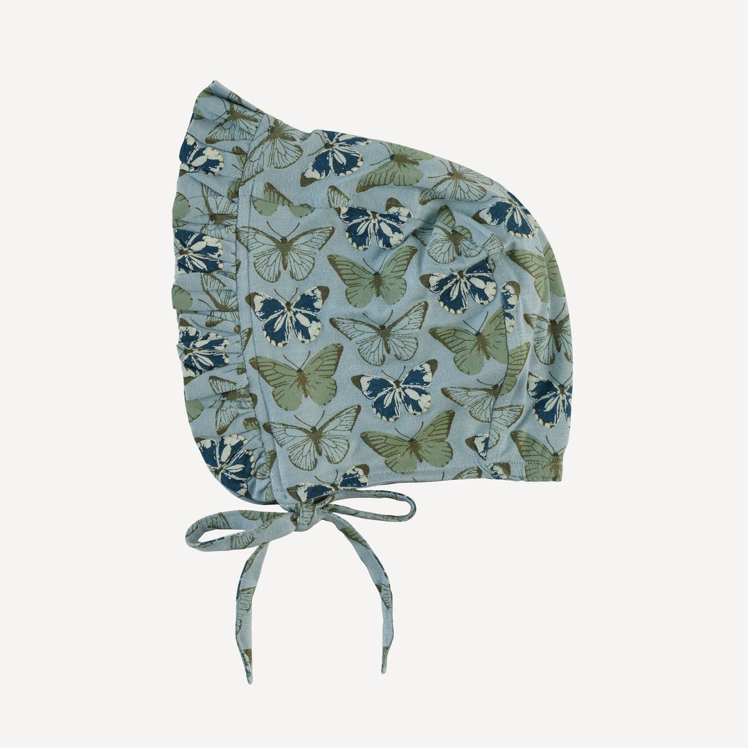 small ruffle bonnet | blue butterfly | modal