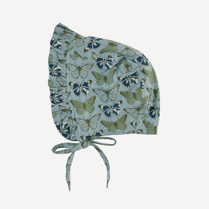 small ruffle bonnet | blue butterfly | modal