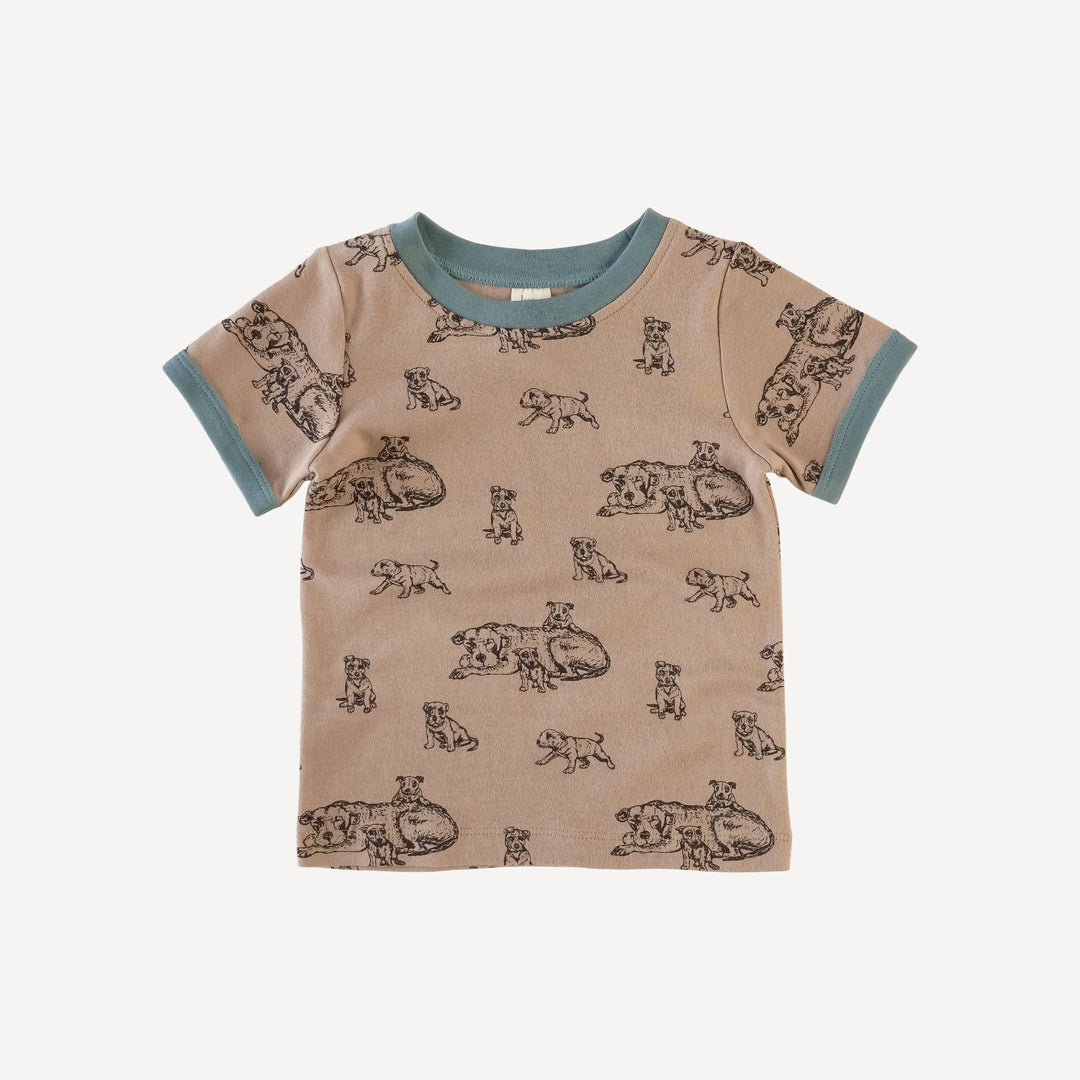 short sleeve ringer tee | mocha pit bulls | organic cotton interlock