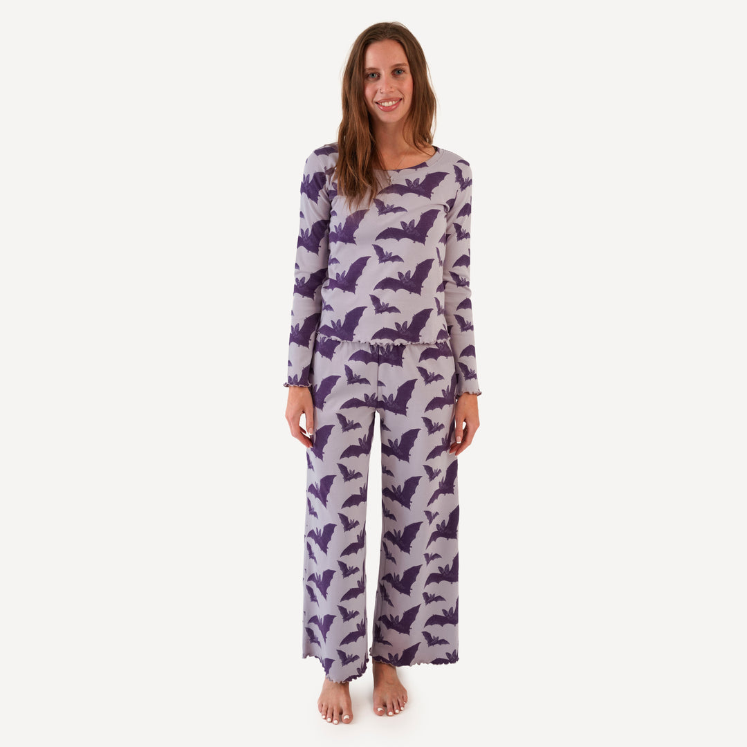womens jade set | purple bat | organic cotton interlock