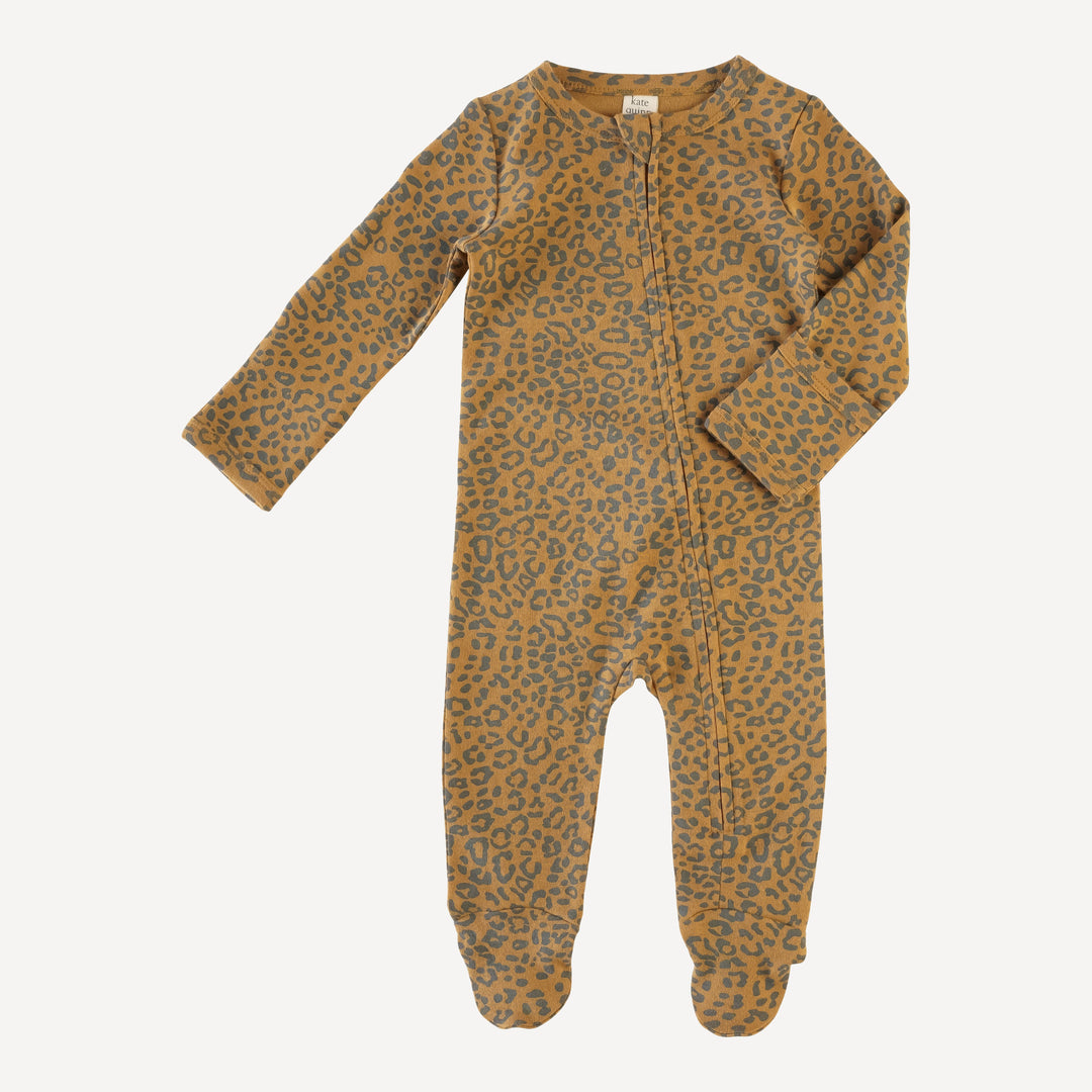 long sleeve zipper footie | fall leopard | organic cotton interlock