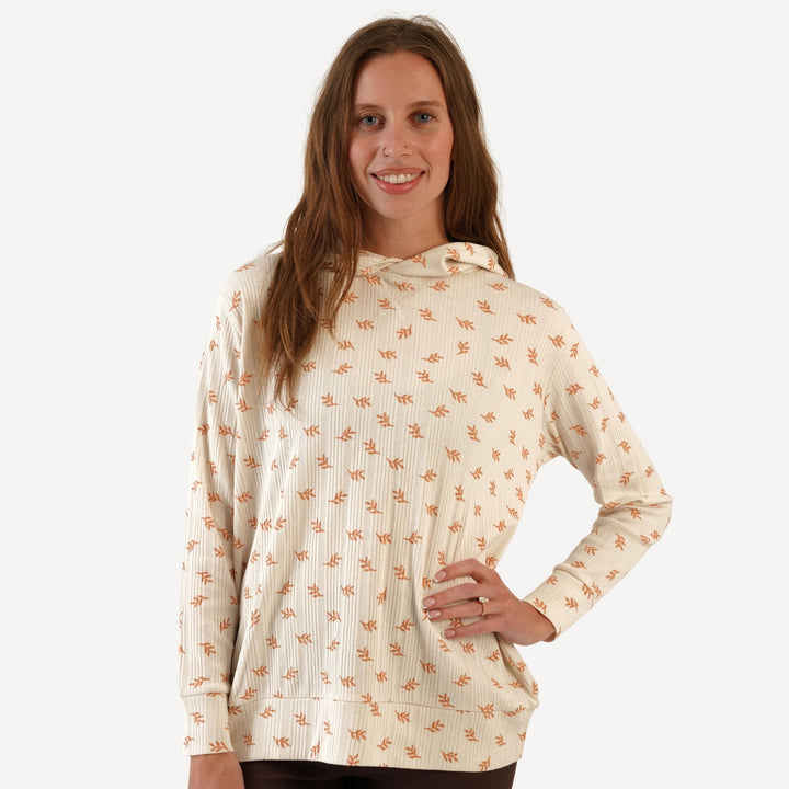 womens long sleeve hoodie | butterum leaf | organic cotton multi rib