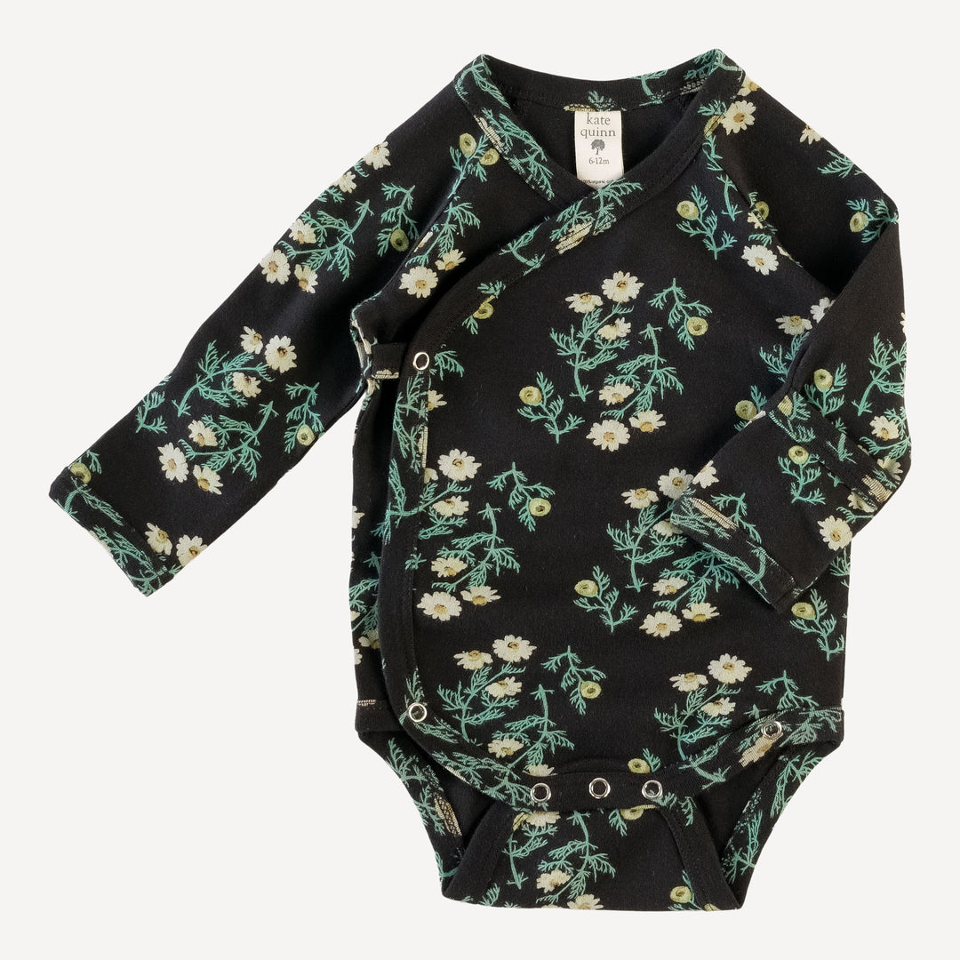 long sleeve wrap bodysuit | chamomile black | organic cotton interlock